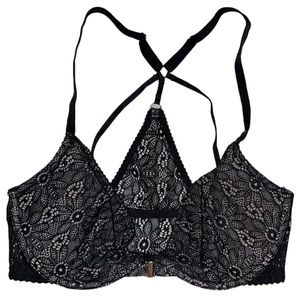 NWOT VICTORIA’S SECRET Very Sexy Unlined Plunge Black Lace Racerback Bra 32D